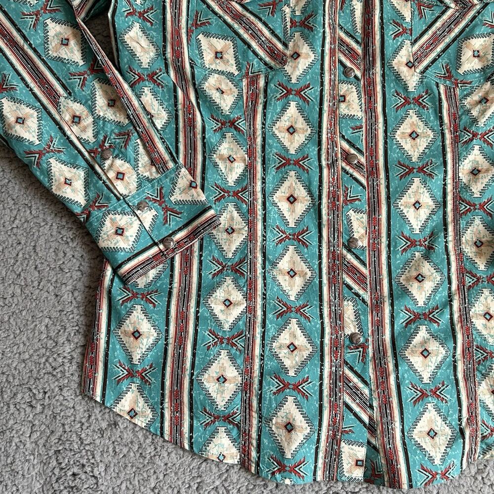 Rock & Roll Cowboy Shirt Mens Large Blue Aztec Snap Front Modern Fit Long Sleeve - Picture 5 of 16